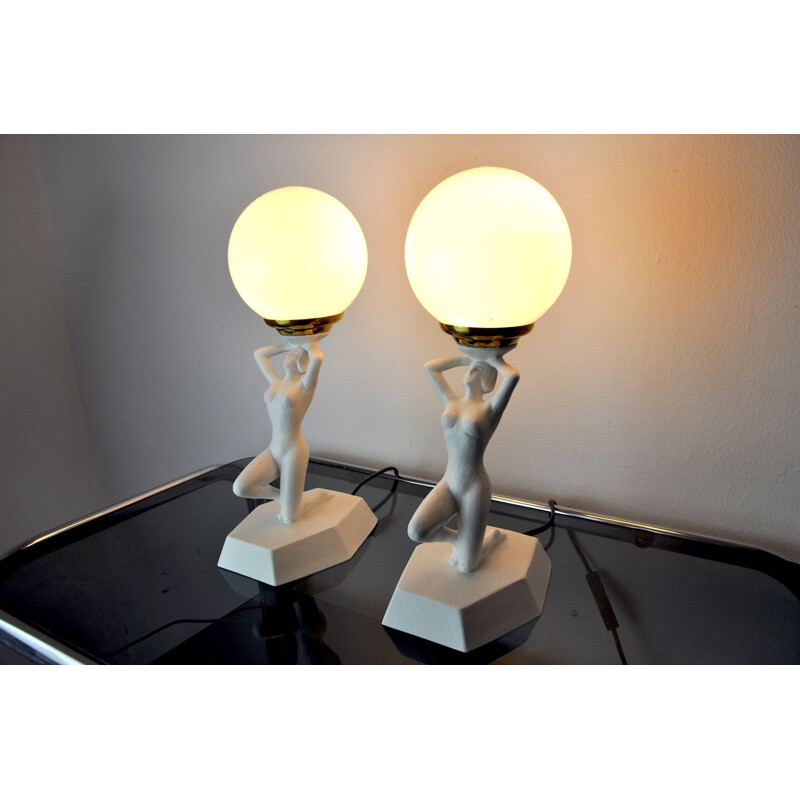 Pair of vintage lamps in resin and plaster, 1980