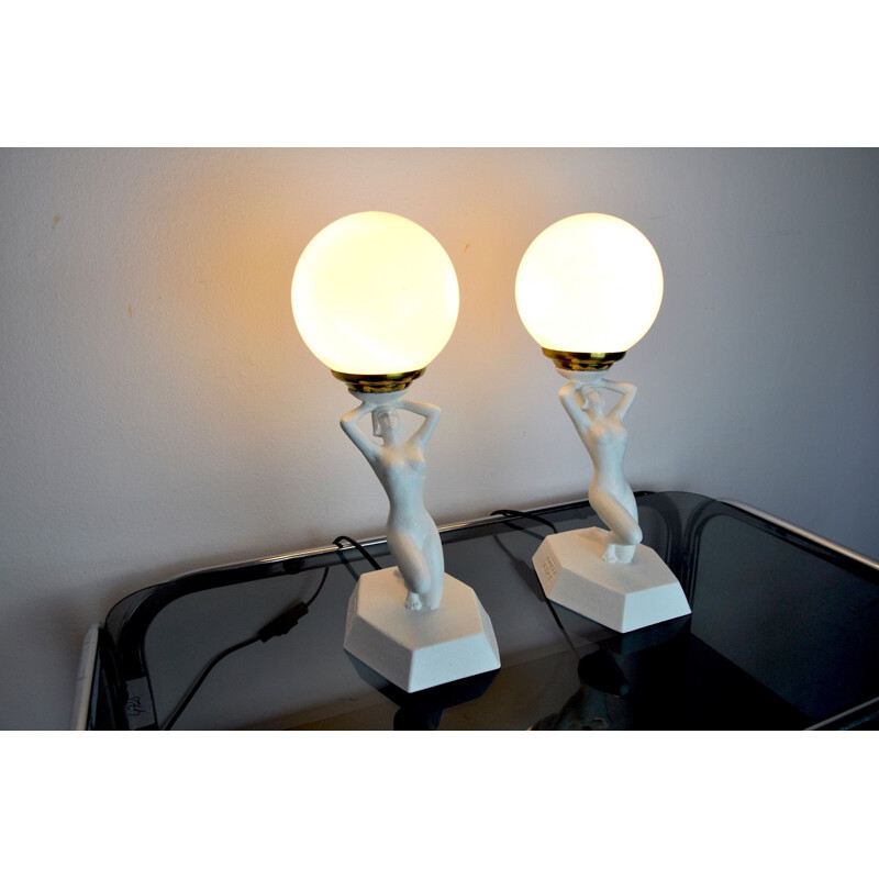 Pair of vintage lamps in resin and plaster, 1980