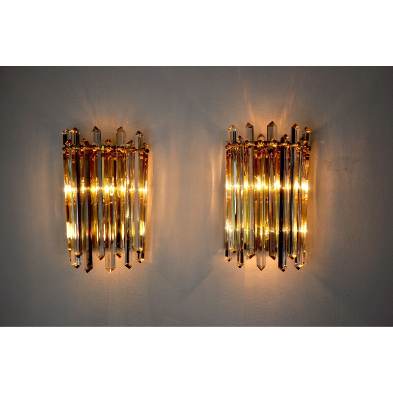 Pair of mid century Venini wall lamps for Carmer, Italy 1970