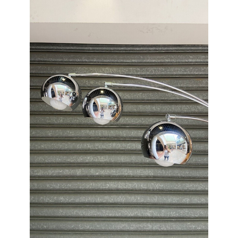 Vintage 3-ball floor lamp in chrome-plated metal and marble base, 1977