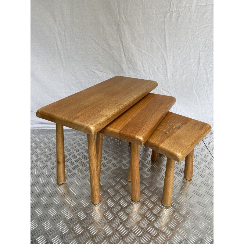 Vintage oakwood nesting tables by Meublefabriek Oisterwijk, Holland 1960