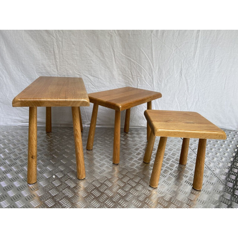 Vintage oakwood nesting tables by Meublefabriek Oisterwijk, Holland 1960