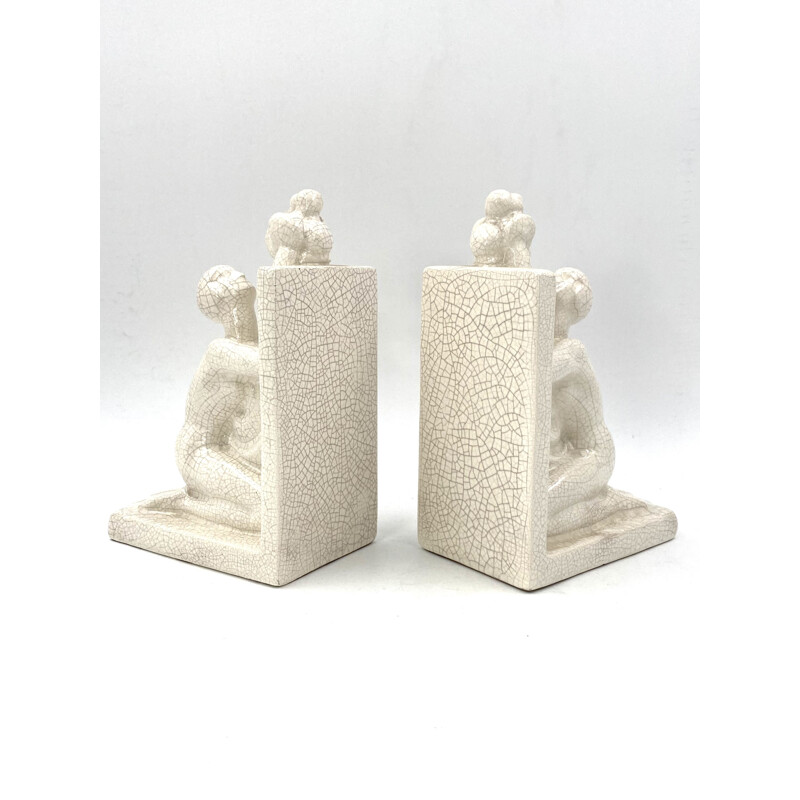 Pair of vintage art deco bookends in crackle, France 1930