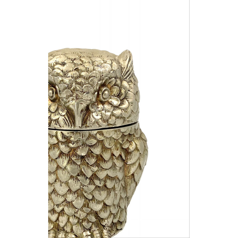 Vintage silverplate owl ice bucket by Mauro Manetti, Italy 1970s