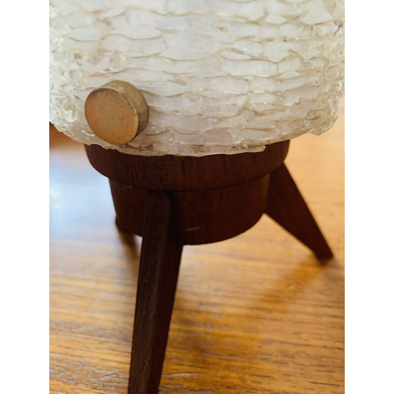 Vintage Scandinavian style tripod table lamp in teak by Arlus, 1950-1960