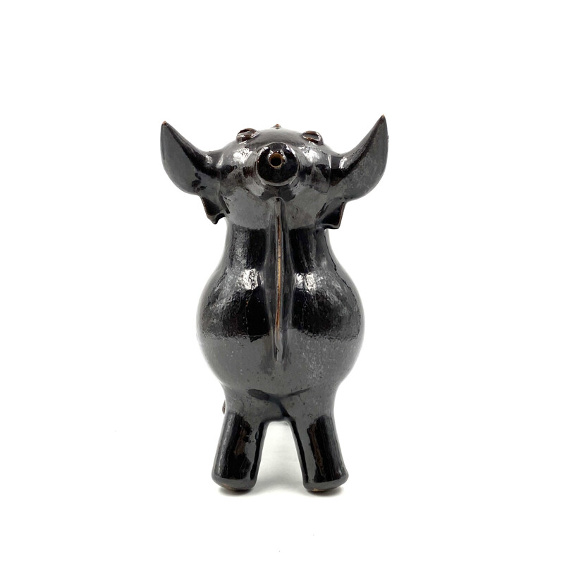 Sculpture of vintage pitcher in the shape of a bull, France 1970