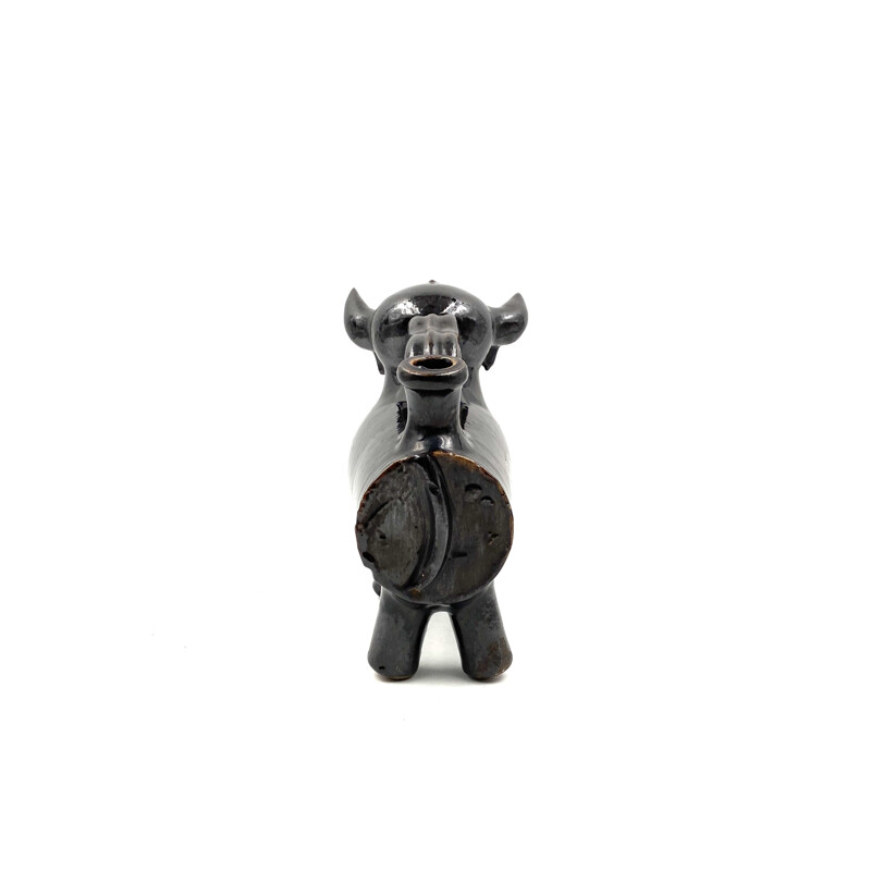 Sculpture of vintage pitcher in the shape of a bull, France 1970