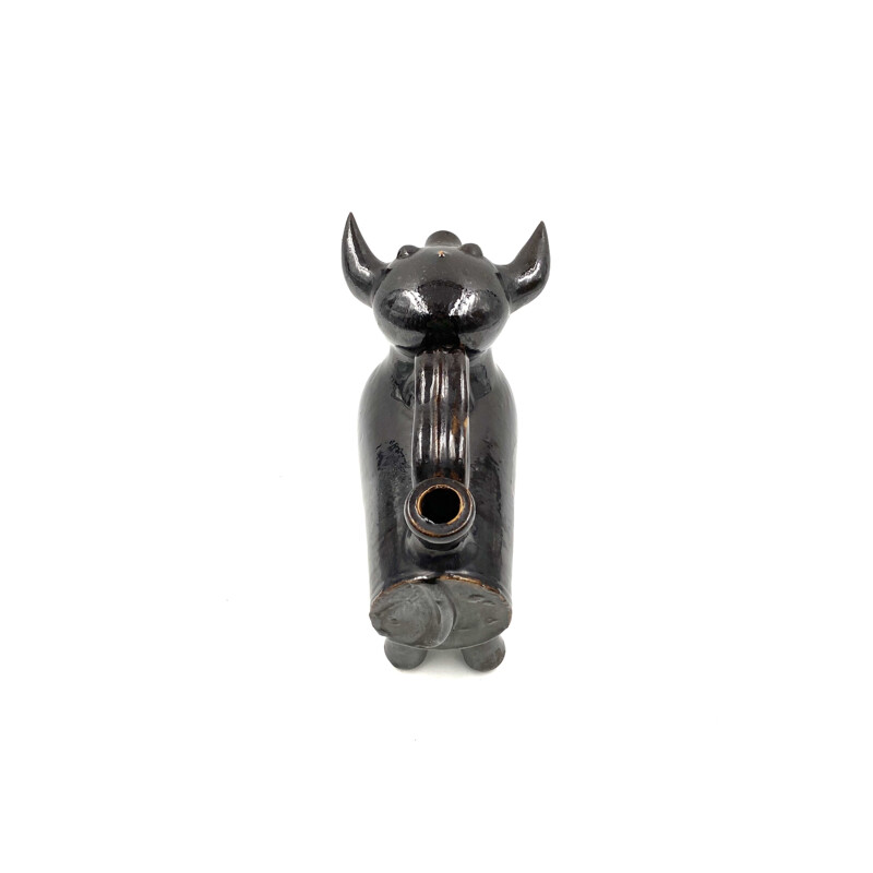 Sculpture of vintage pitcher in the shape of a bull, France 1970