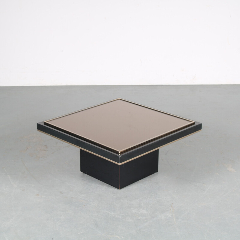 Mesa de centro vintage de madera negra y cristal, 1980