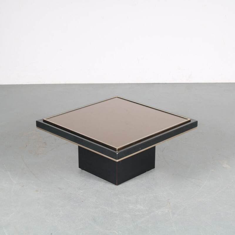 Vintage black wood and glass coffee table, 1980