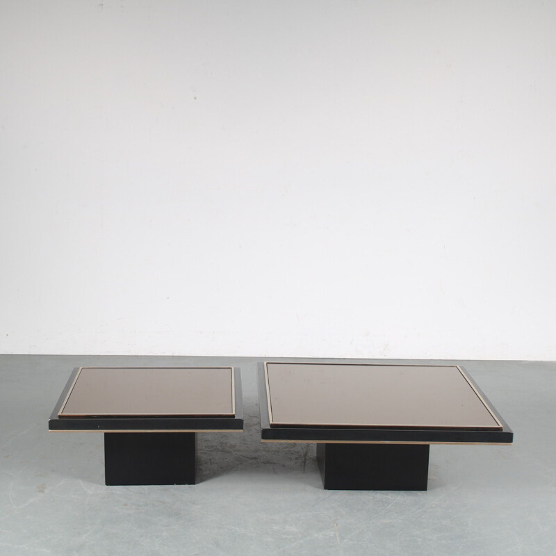 Vintage black wood and glass coffee table, 1980