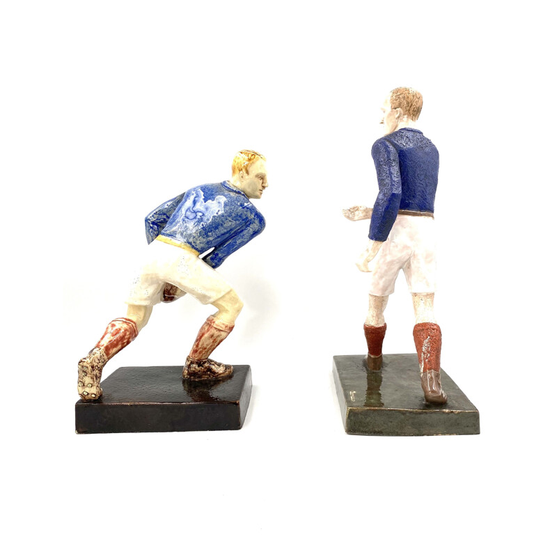 Pair of vintage sculptures of rugby players by Willy Wuilleumier for G.A.M, France 1940