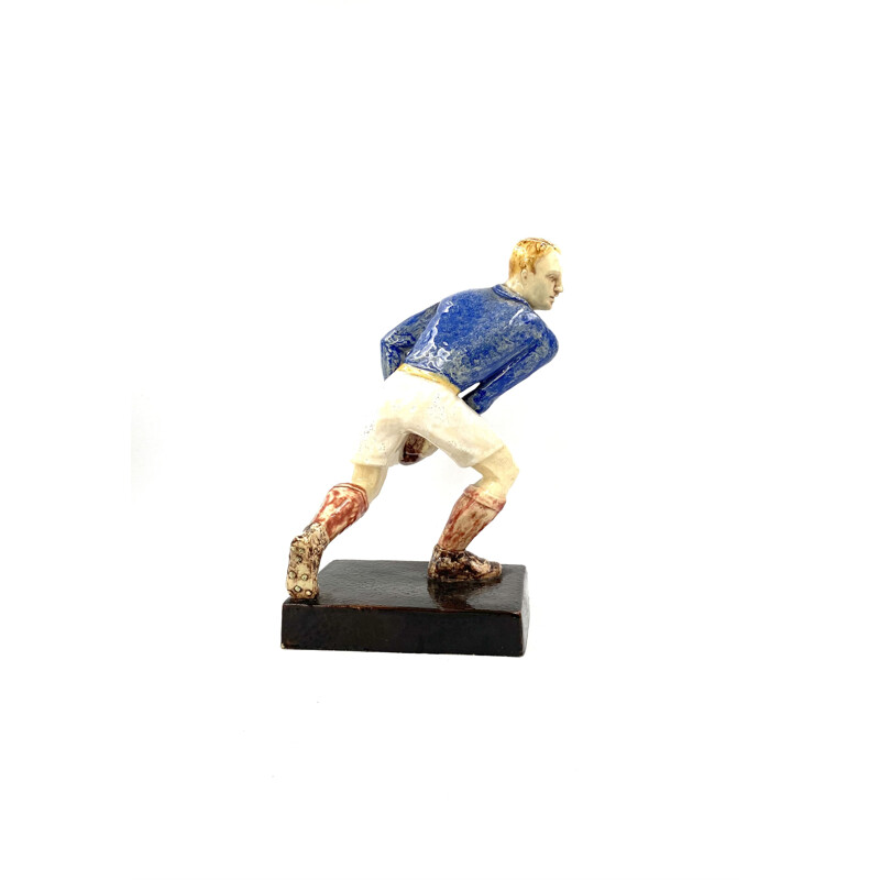 Paire de sculptures vintage les joueurs de rugby par Willy Wuilleumier pour G.A.M, France 1940