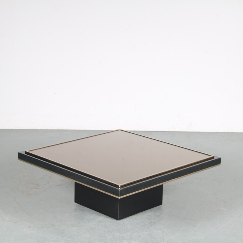 Table basse vintage en bois noir et verre, 1980