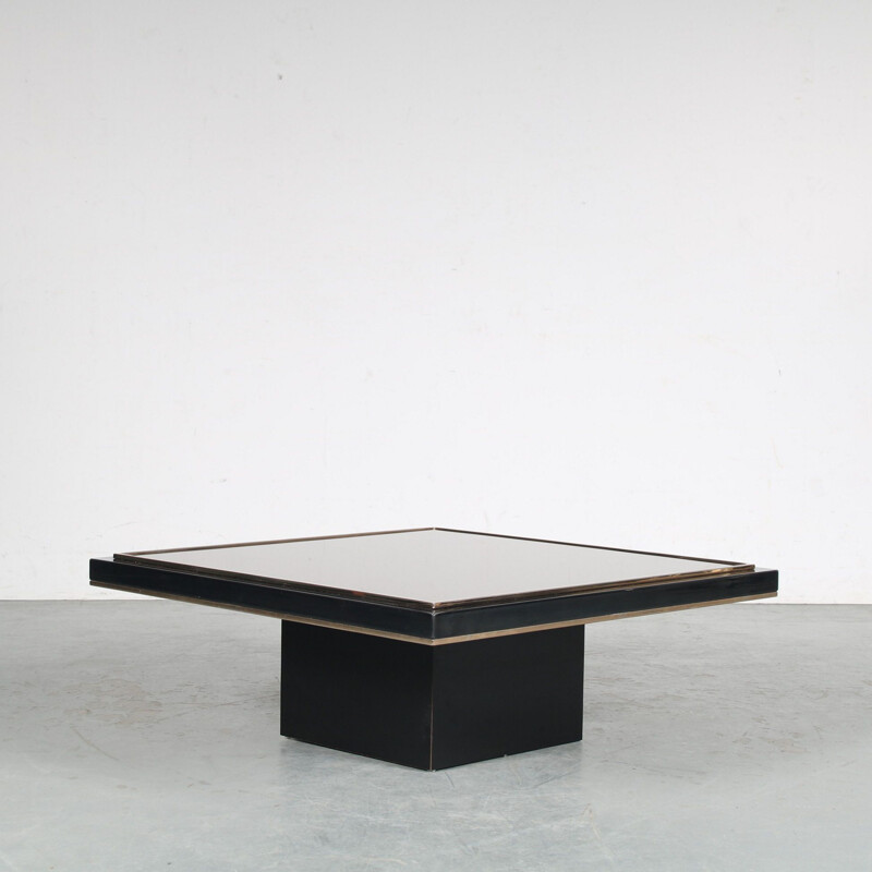 Vintage black wood and glass coffee table, 1980