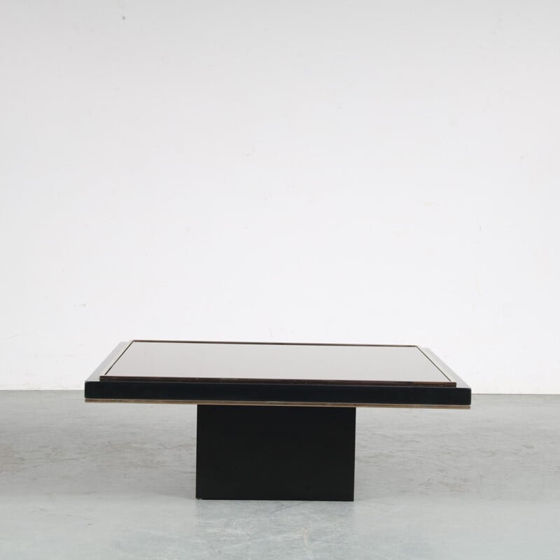 Mesa de madeira preta Vintage e mesa de café em vidro, 1980
