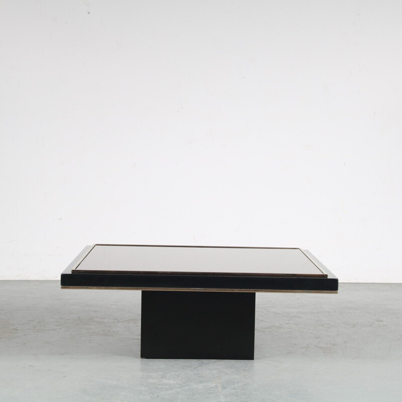 Vintage black wood and glass coffee table, 1980