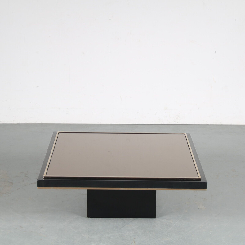 Vintage black wood and glass coffee table, 1980