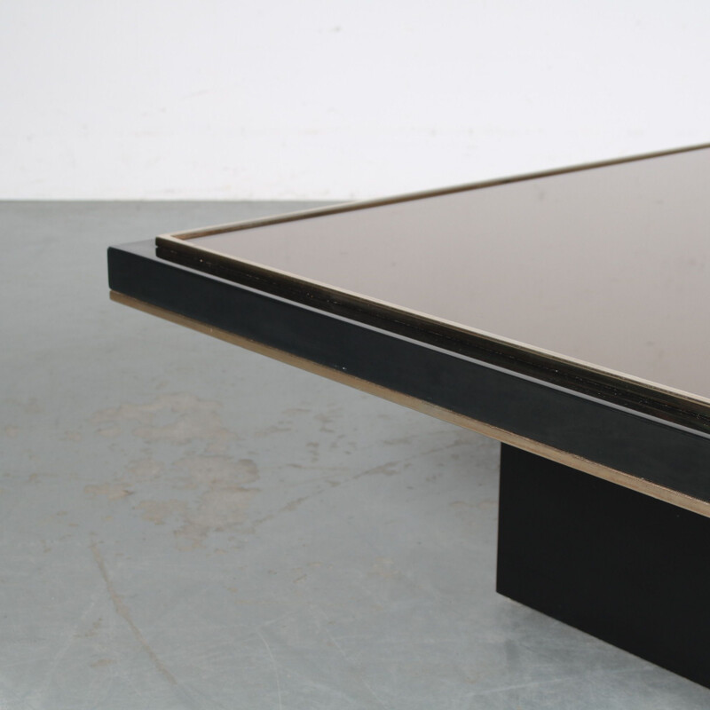 Table basse vintage en bois noir et verre, 1980