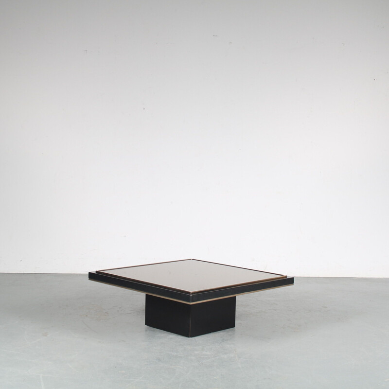 Mesa de centro vintage de madera negra y cristal, 1980