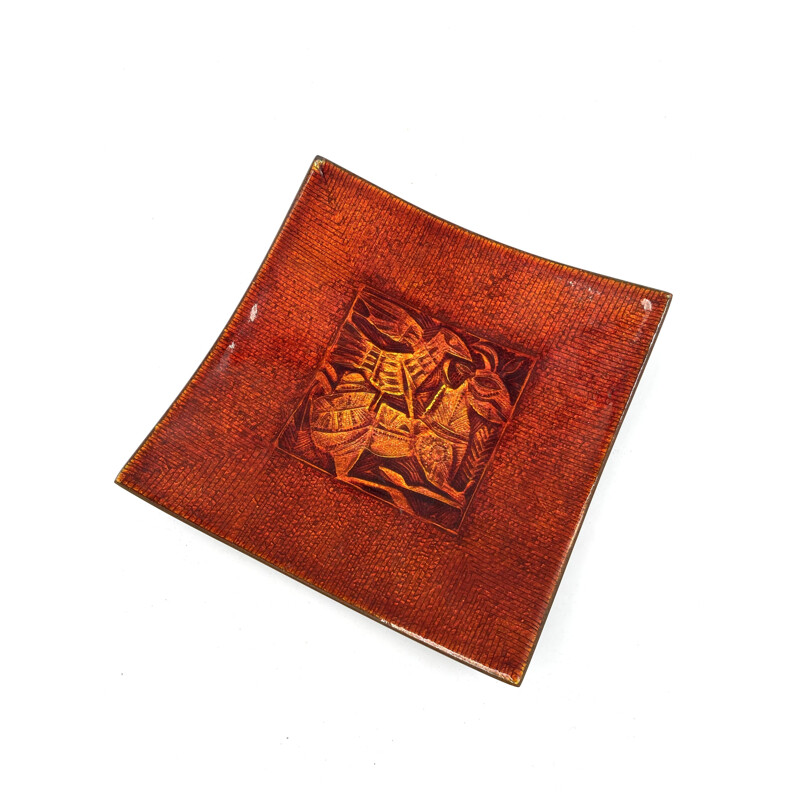 Vintage red enamelled copper tray by Studio Del Campo, Italy 1970