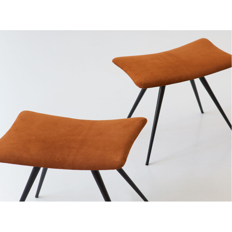 Pair of Italian vintage stools in cognac suede leather, 1950s