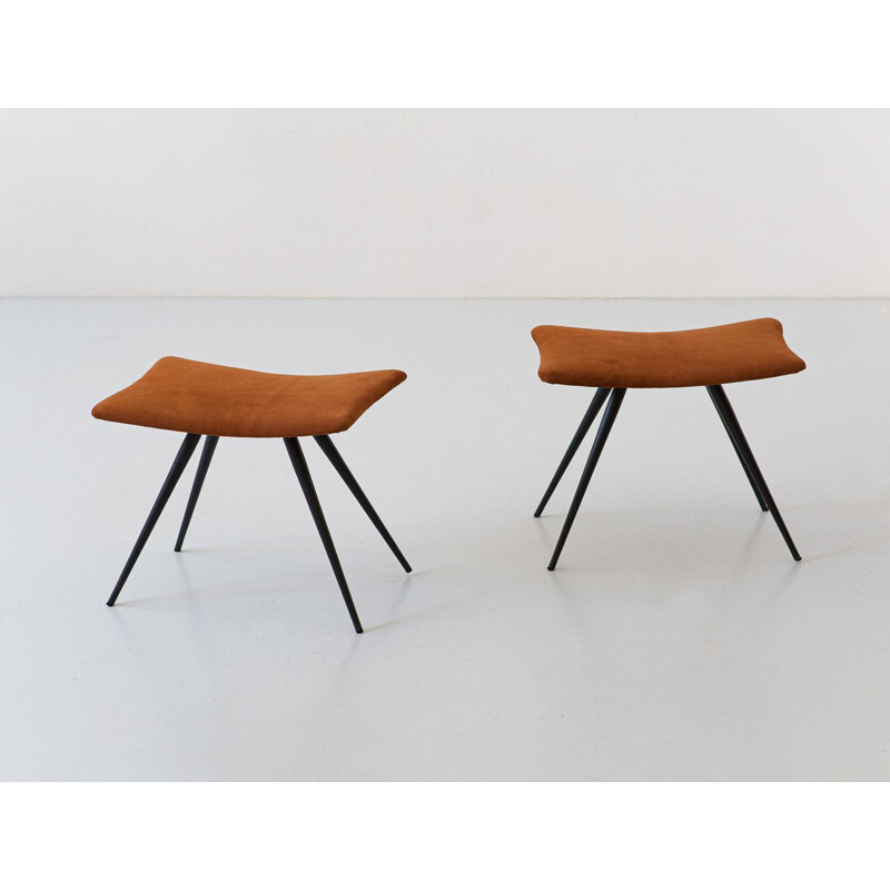 Pair of Italian vintage stools in cognac suede leather, 1950s