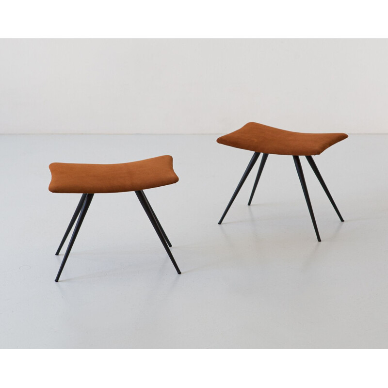 Pair of Italian vintage stools in cognac suede leather, 1950s