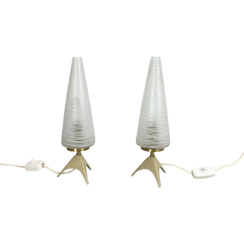 Pair of table lamps in metal and glass - 1950s