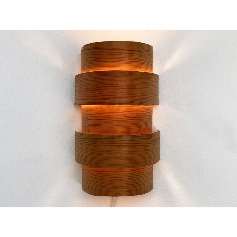 Pine veneer vintage wall lamp, Sweden 1960s