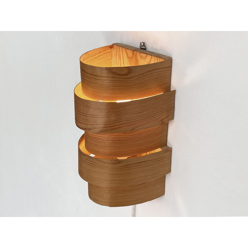 Pine veneer vintage wall lamp, Sweden 1960s