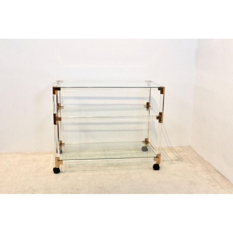 Vintage cart in lucite and gold by Pierre Vandel, France 1970