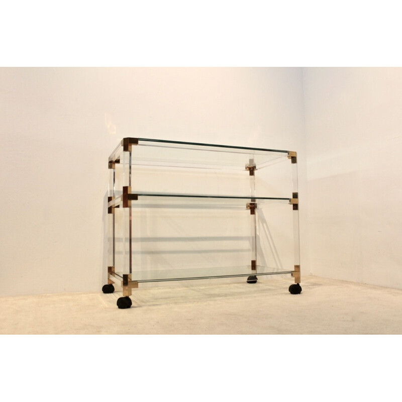 Vintage cart in lucite and gold by Pierre Vandel, France 1970