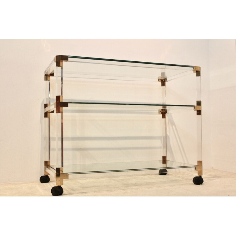 Vintage cart in lucite and gold by Pierre Vandel, France 1970