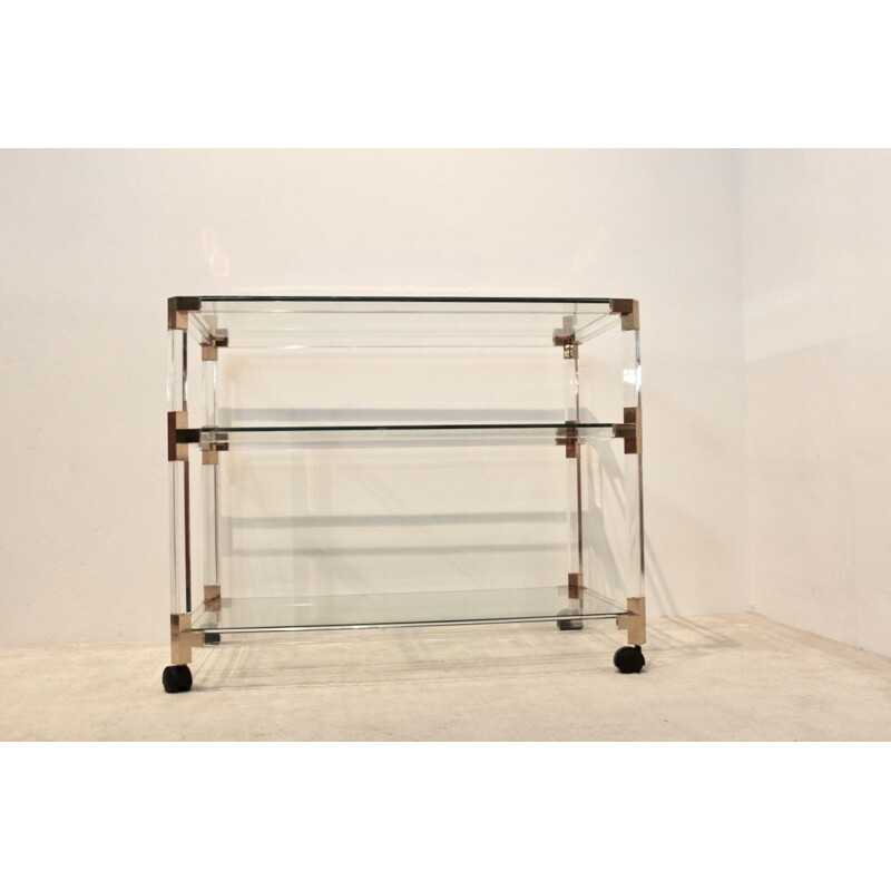 Vintage cart in lucite and gold by Pierre Vandel, France 1970