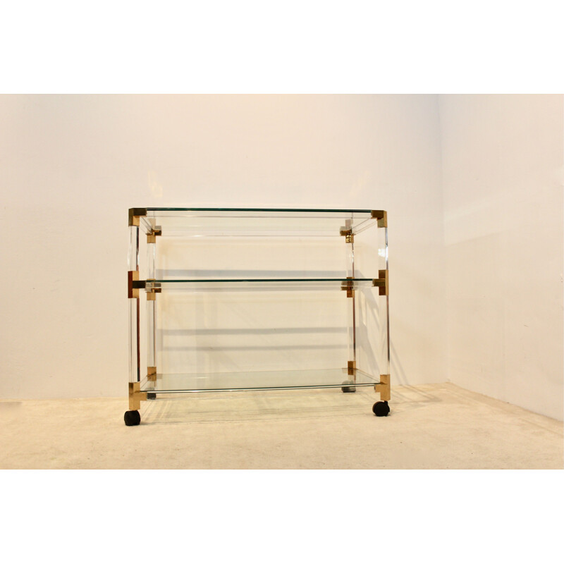 Vintage cart in lucite and gold by Pierre Vandel, France 1970