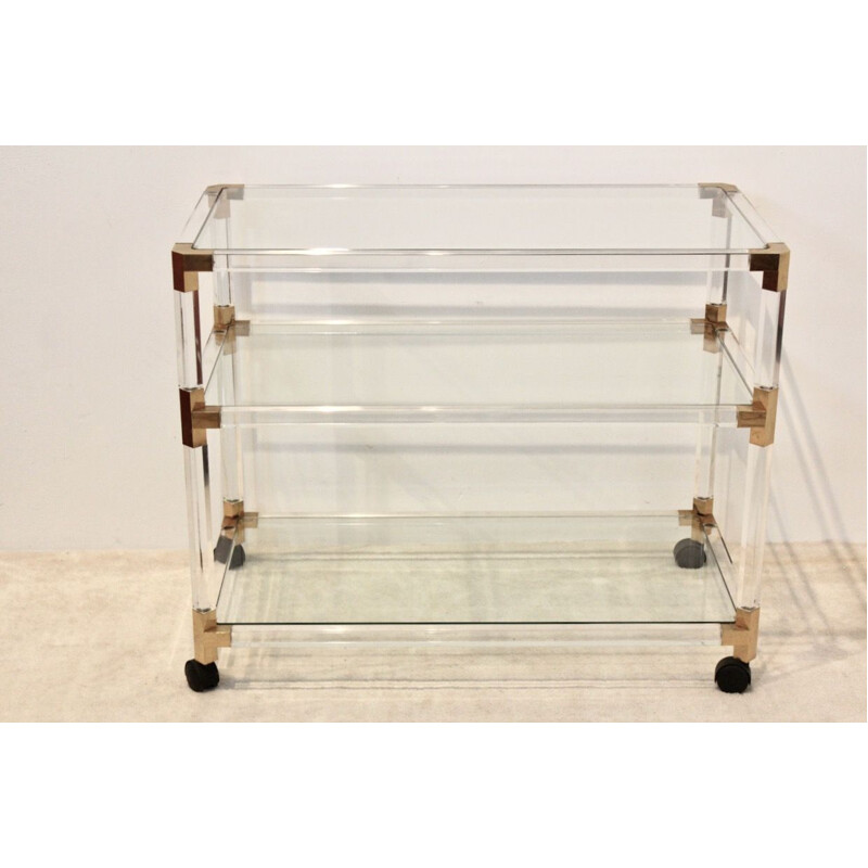 Vintage cart in lucite and gold by Pierre Vandel, France 1970