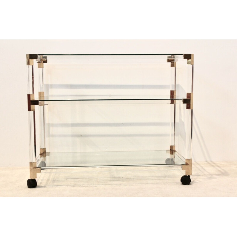 Vintage cart in lucite and gold by Pierre Vandel, France 1970