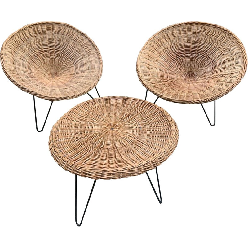 Vintage rattan living room set by Robert Mango, 1955