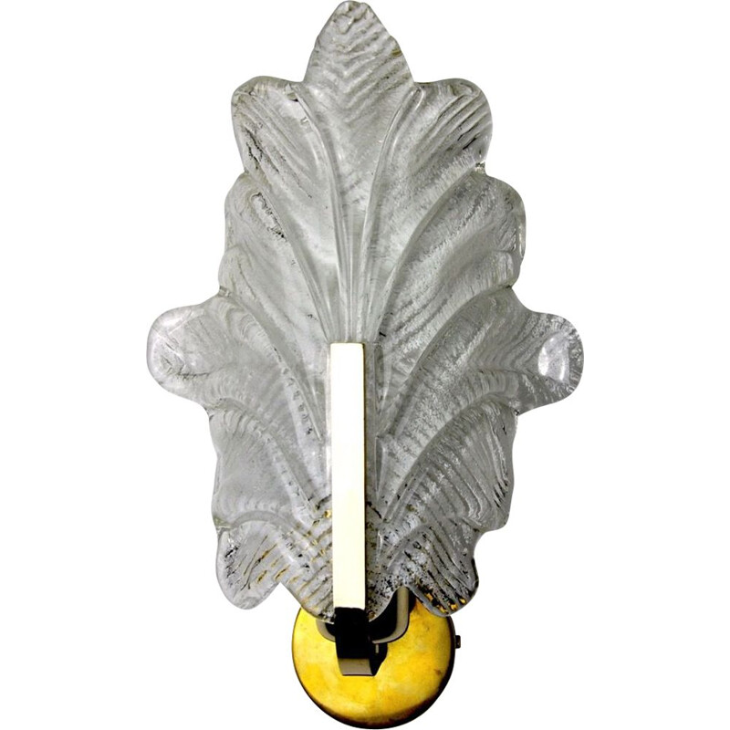 Vintage frosted glass wall lamp in the shape of a leaf by Carl Fagerlund for Lyfa, Austria 1970