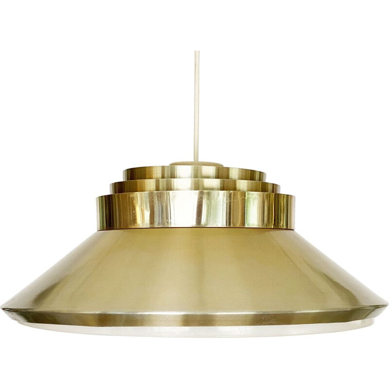 Mid century aluminum pendant lamp with gold finish, Sweden 1970s