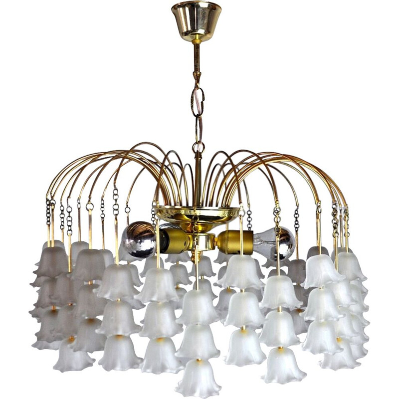 Vintage Murano glass flower chandelier, Italy 1970