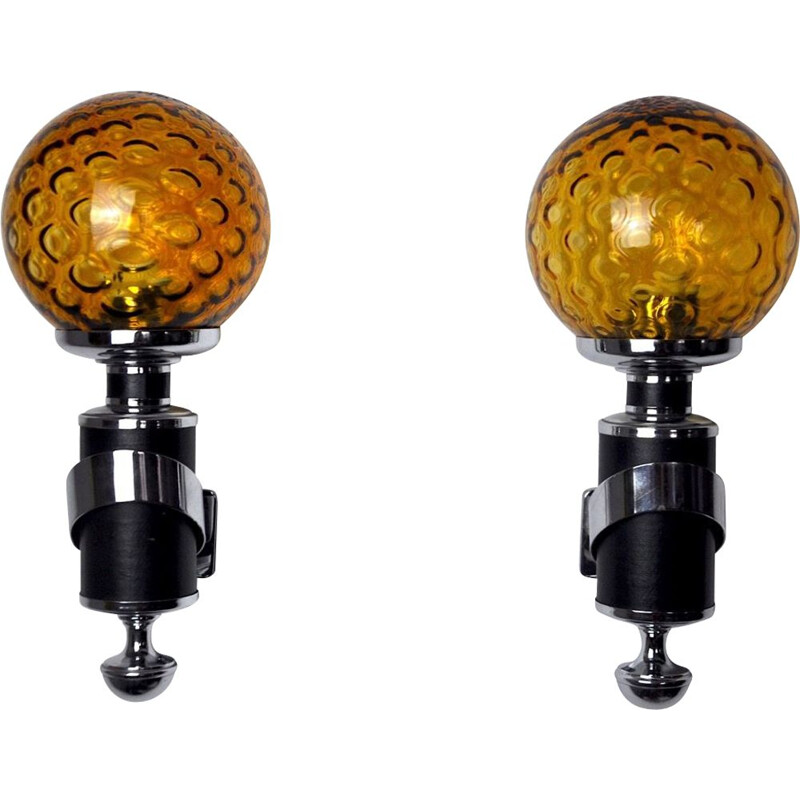 Pair of vintage sconces in chromed metal, Italy 1970