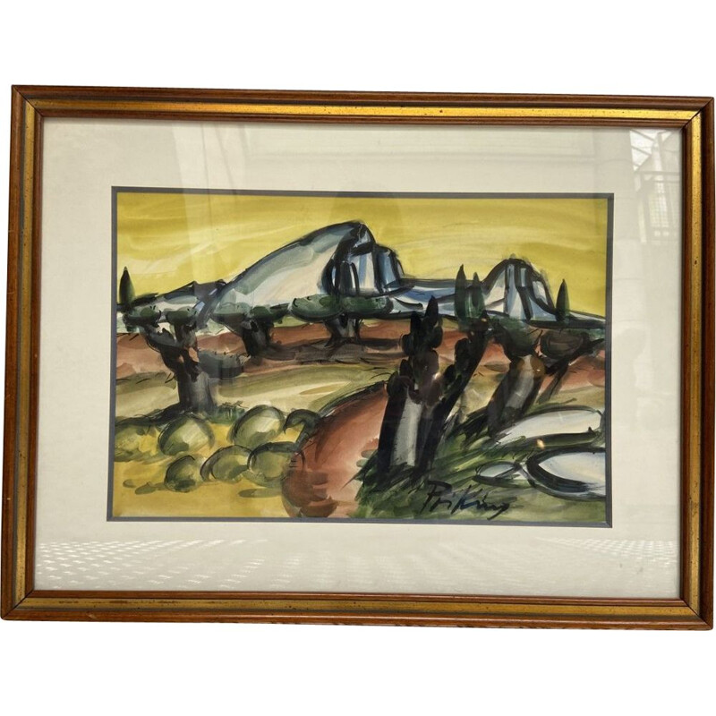 Vintage painting Landscape by Franz Priking, 1950