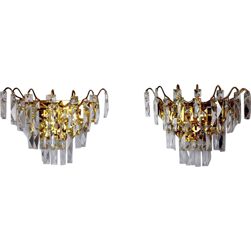 Pair of vintage sconces with cut crystals, Spain 1980