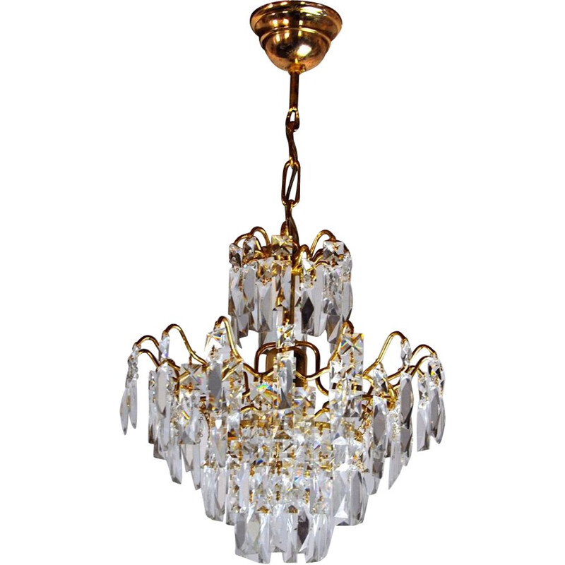 Vintage chandelier with cut rocca crystals, Spain 1980