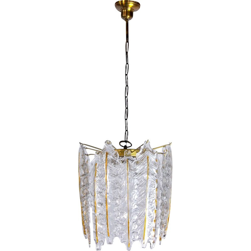 Vintage frosted murano glass chandelier, Italy 1970