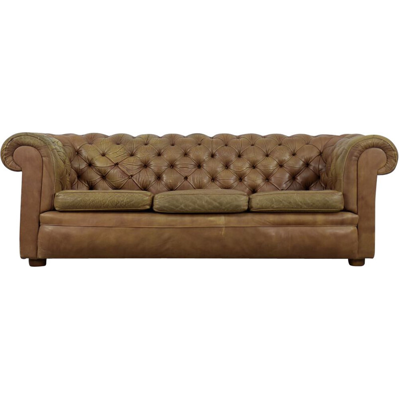 Mid century brown leather Chesterfield sofa, 1970s