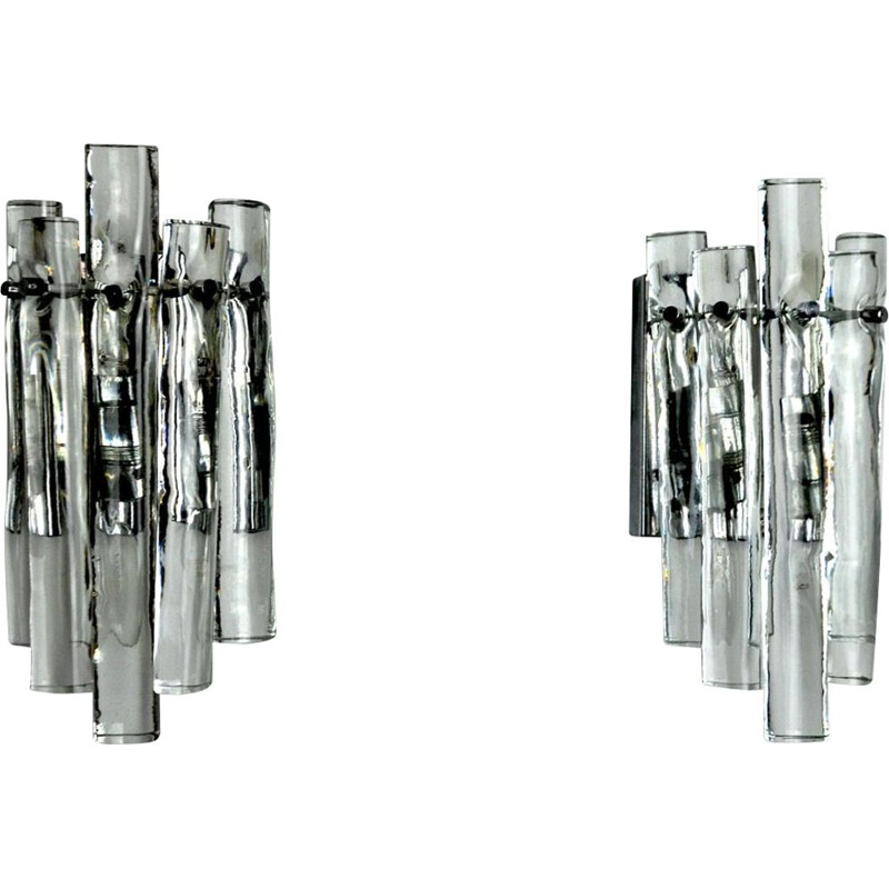 Pair of vintage Kinkeldey wall lamps in cut crystal, Italy 1970