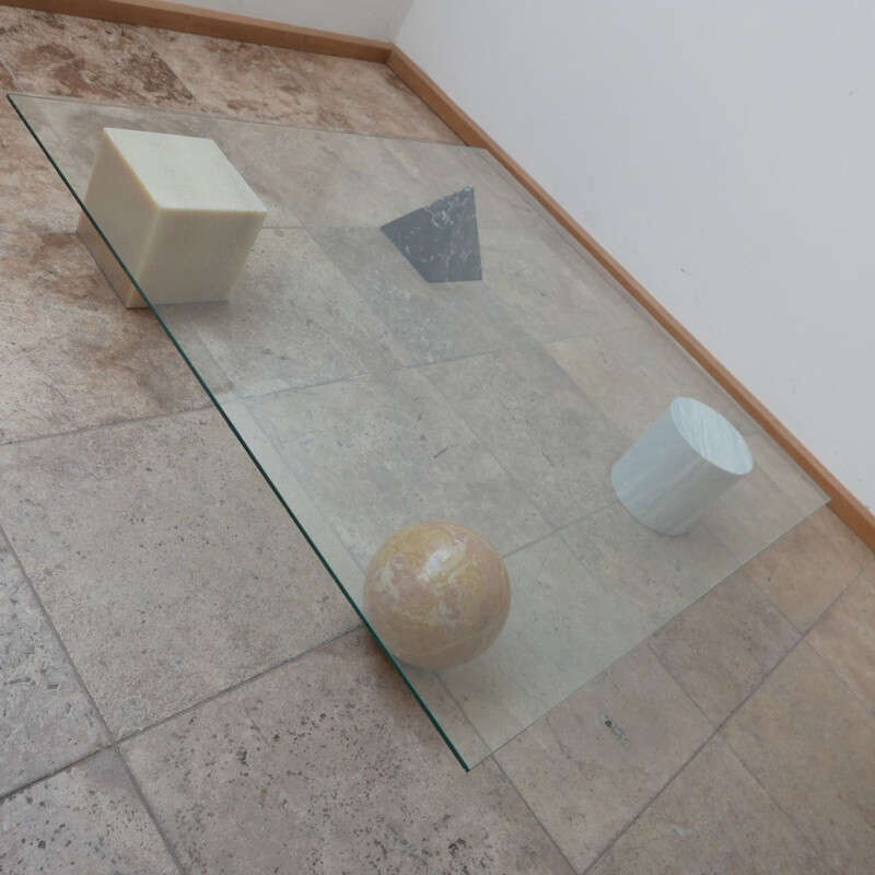 Italian mid-century marble and glass Vignelli coffee table, 1970s